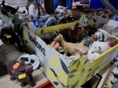 TWO BOXES AND LOOSE OF ANIMAL ORNAMENTS, mainly ceramic and glass ornaments to include a box of