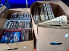 TWO BOXES OF RECORDS, CDS & DVDS to include 78rpm records from the likes of Elvis Presley, Pat