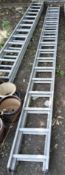 AN ALUMINIUM DOUBLE EXTENSION LADDER with 17 rungs to each 420cm section Condition Report:four