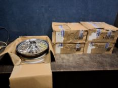 A SET OF FIVE BOXED 'JOHN BROWN WHEELS' JBWML KNOCK-ON CHROMED SPOKED WHEELS 15x5in, grey-machined