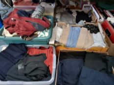 SIX BOXES BOXES OF WOMEN'S CLOTHING to include a selection of trousers, bottoms, jumpers, cardigans,