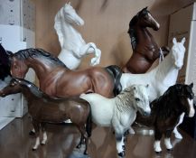 SEVEN ROYAL DOULTON HORSE AND PONY FIGURES, comprising a grey Shetland Pony (style two) DA185, a