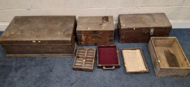 FOUR WOODEN STORAGE CRATES, along with four trays, one crate containing a Croquet set Dimensions: