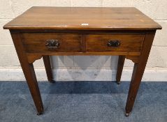 A STAINED PINE SIDE TABLE, with two frieze drawers, raised on castors Dimensions:width 76cm x