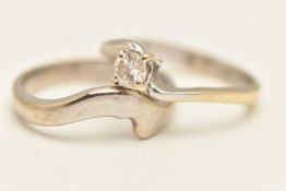 AN 18CT WHITE GOLD RING AND A DIAMOND SINGLE STONE RING, the first an 18ct white gold shaped band