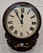 A VICTORIAN MAHOGANY SINGLE FUSEE WALL CLOCK, the circular glass door enclosing a 12-inch dial,