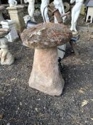 A VINTAGE RED SANDSTONE STADDLE STONE, with top 80cm high Condition Report:chips and losses to top