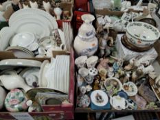 THREE BOXES AND LOOSE OF GENERAL HOUSEHOLD CERAMICS to include a large Port Meirion Botanic Garden