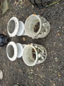 TWO PAIRS OF MODERN PLANT POTS, one pair are ceramic with a crackle finish, 28 cm high, the other
