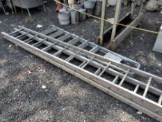 AN ALUMINIUM TRIPLE EXTENSION LADDER, 360cm to each length, and a step ladder Qty: 2 Provenance:
