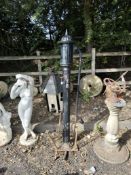 A LARGE CAST IRON VINTAGE WATER PUMP, with a later steel mounting plate Dimensions:171cm high