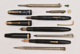 AN ASSORTMENT OF PENS AND PROPELLING PENCILS, to include two 'Conway Stewart' fountain pens, a '