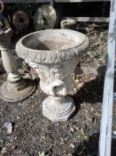 A LARGE MODERN CONCRETE CAMPAGNA GARDEN URN, constructed in one piece with figural detail to the