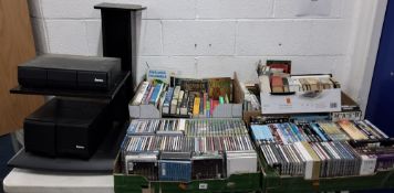 FIVE BOXES AND LOOSE BOOKS, CDS AND DVDS, to include three boxes of books in hardback and