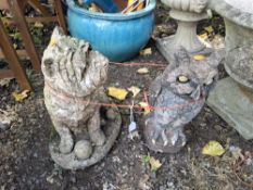 TWO CONCRETE ANIMAL FIGURES including a 'westie' and an owl, 48 cm high Condition Report:minor chips