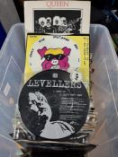 A BOX CONTAINING OVER NINETY 7in SINGLES including Queen, The Meteors, John Lennon etc.