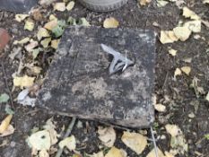 A SANDSTONE SUNDIAL TOP with engraved markings and a copper pointer, 44cm square