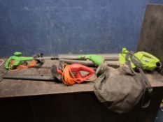 Y A COLLECTION OF GARDEN ELECTRICALS including a Challenge strimmer, a The Handy blower vac and a