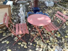 A MODERN METAL FOLDING TABLE AND TWO MATCHING CHAIRS table diameter 60cm Qty: 3