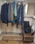 A QUANTITY OF MEN'S CLOTHING AND ACCESSORIES, to include suits, jacket, knitwear, scouting