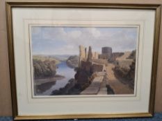 ATTRIBUTED TO CHARLOTTE COX (1845-1928) 'BARNARD CASTLE AND THE RIVER TEES, COUNTY DURHAM', a lone