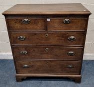 A GEORGIAN OAK CHEST OF TWO SHORT OVER THREE LONG DRAWERS, raised on bracket feet Dimensions:width