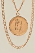 A 9CT GOLD ST. CHRISTOPHER PENDANT NECKLACE, the pendant hallmarked 9ct London, suspended from a