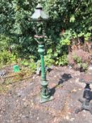 A VICTORIAN CAST IRON SMALL LAMPOST with a fluted and balustered column, electrically converted (