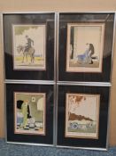 ETTORE TITO (1859-1941) FOUR ART DECO STYLE POCHOIR PRINTS, comprising a female figure fixing a car,