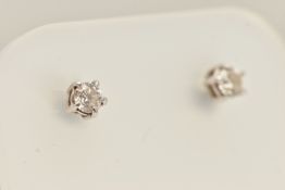 A PAIR OF 18CT WHITE GOLD DIAMOND STUD EARRINGS, each claw set with a small round brilliant cut