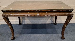 A REPRODUCTION ORIENTAL RECTANGULAR TABLE, with chinoiserie marquetry and bone inlay all over,