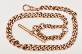 A LATE VICTORIAN 9CT ROSE GOLD GRADUATED ALBERT CHAIN, links stamped 9.375, fitted with a T-bar