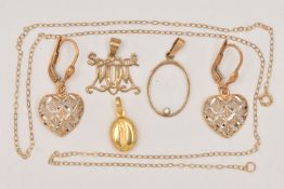 A SMALL ASSORTMENT OF JEWELLERY, to include a 'Special Mum' pendant stamped 375, a fine 9ct gold