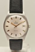 A GENTS STAINLESS STEEL 'OMEGA' WRISTWATCH, automatic movement, round silvered dial signed 'Omega