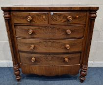 A VICTORIAN MAHOGANY BOW FRONT SCOTTISH CHEST OF TWO SHORT OVER THREE LONG DRAWERS, with rounded