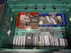 A TRAY CONTAINING ENGINEERS' TAPS, DIES, WRENCHES AND LETTER STAMPS including M20, M18, M16, M14,