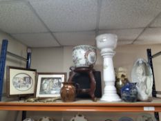 A GROUP OF LARGE CERAMICS, PICTURES AND SUNDRY ITEMS, to include a large Chinese style goldfish bowl