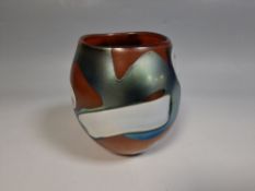 NORMAN STUART CLARKE (b.1944), A STUDIO GLASS GLOBULAR VASE, of squat spherical form with a wide