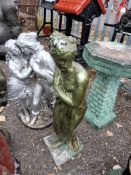 TWO PAINTED CONCRETE GARDEN FIGURES, one depicting embracing lovers, the other a Grecian, 80 cm,