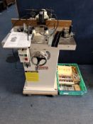 AN AXMINSTER SPINDLE MOULDER with accessories and bits (no plug, UNTESTED) Dimensions:bed width