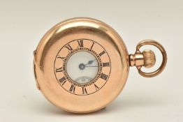 A GOLD PLATED 'WALTHAM U.S.A' HALF HUNTER POCKET WATCH, manual wind, round Roman numeral dial signed
