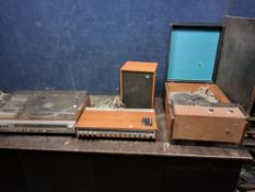 A COLLECTION OF VINTAGE AUDIO EQUIPMENT comprising an Aiwa AF-5050 music centre (tape not turning,