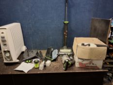 A COLLECTION OF HOUSEHOLD ELECTRICALS including a Gtech K9 upright and handheld cordless vacuum