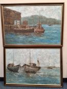 C. LEWIS (20TH CENTURY) TWO FISHING BOAT THEMED PICTURES, the first depicting two fishing boats at