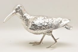 A QUEEN ELIZABETH II CAST SILVER WOODCOCK TABLE FIGURE, hallmarked to the tail 'Edward Barnard &