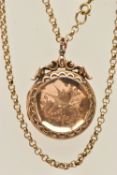 A 9CT GOLD BELCHER CHAIN WITH A 9CT BK & FT CIRCULAR LOCKET, the belcher chain fitted with a