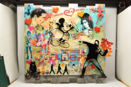 URI DUSHY (ISRAEL 1963) 'LOVE AND FOLLOW YOUR HEART', a 3D mixed media work on wood panel
