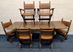 POSSIBLY SPRIJ MEUBELEN, HOLLAND, A 20TH CENTURY OAK DRAW LEAF TABLE, raised on trestle style