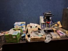 A COLLECTION OF POWER TOOLS AND ACCESSORIES including a Power Craft pillar drill (61cm) with a
