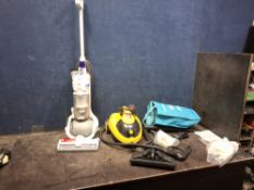 A DYSON DC24 UPRIGHT VACUUM CLEANER along with a Steam Cleaner and accessories (both PAT pass and